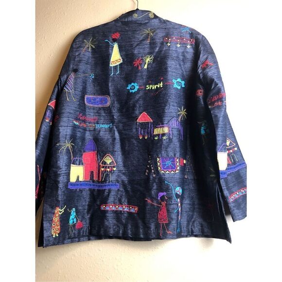 Chico's Design Button Up Jacket Embordered Long Sleeve Women's Silk SZ 2 - Picture 7 of 15